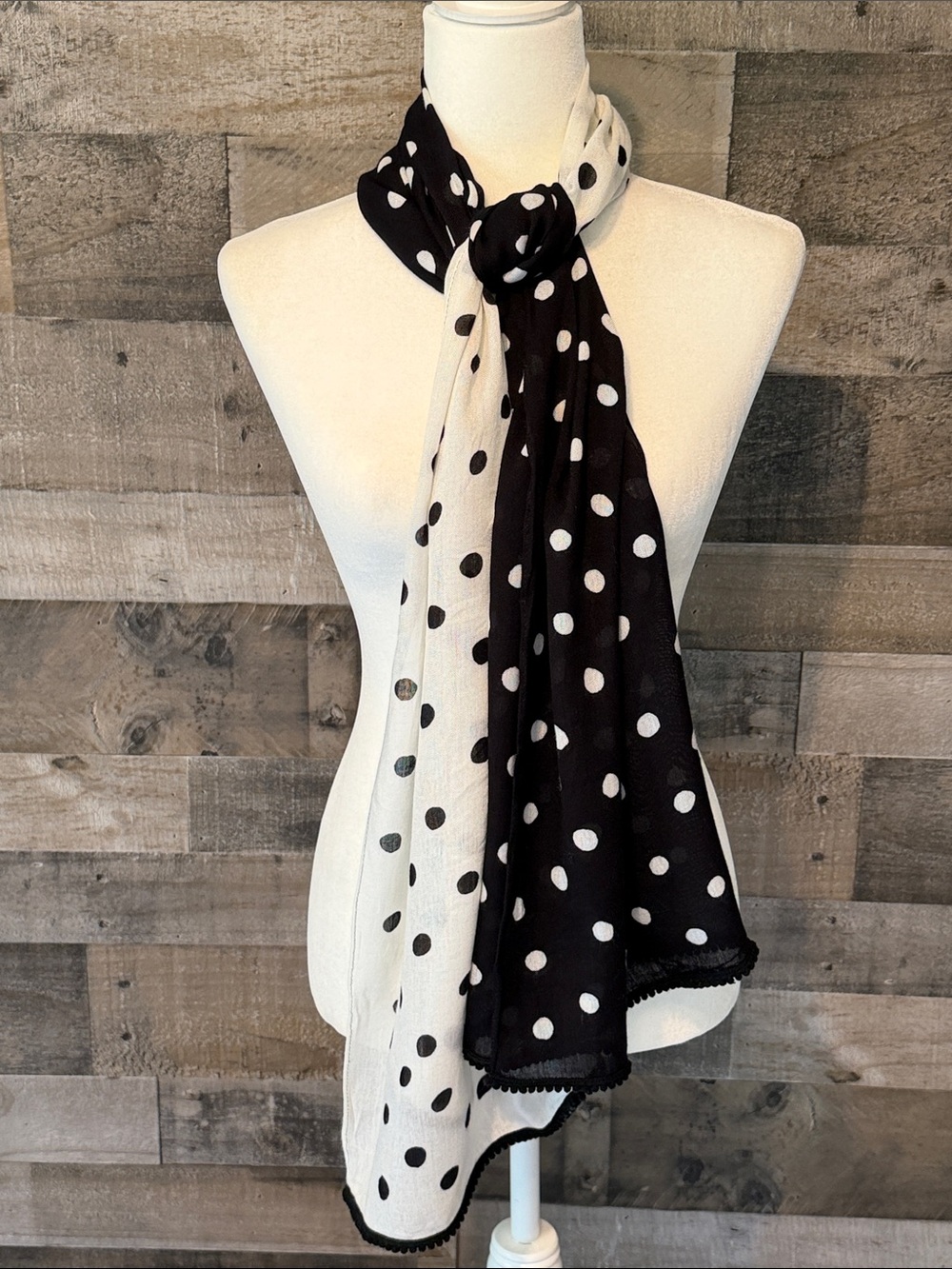 Black and White polka dot scarf - Picture 2 of 16